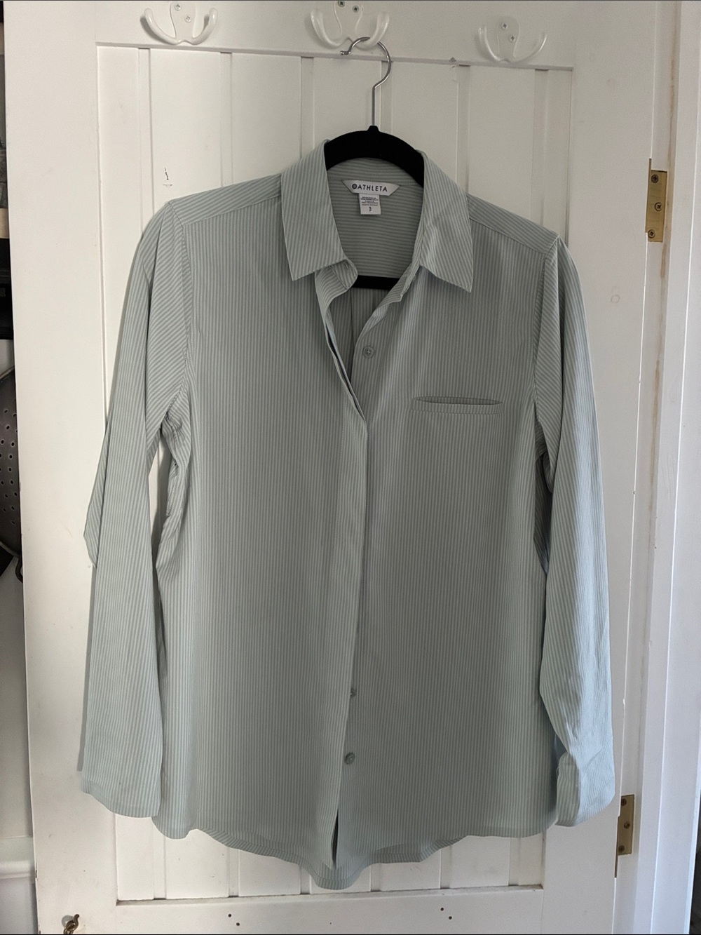 Athleta Mint Green Striped Button-Up Blouse